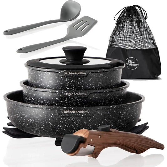 10-Piece Compact Kitchen Cookware Set in Black