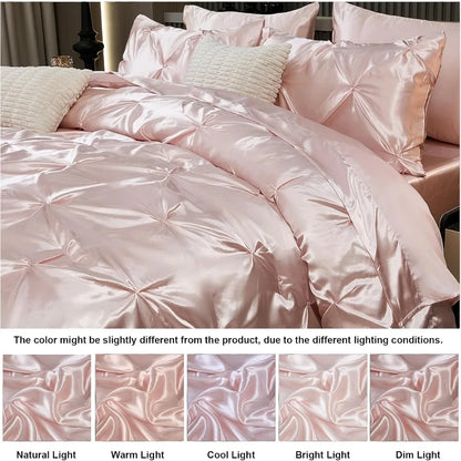 Aesthetic 10-piece King Size Pink Satin Comforter Set