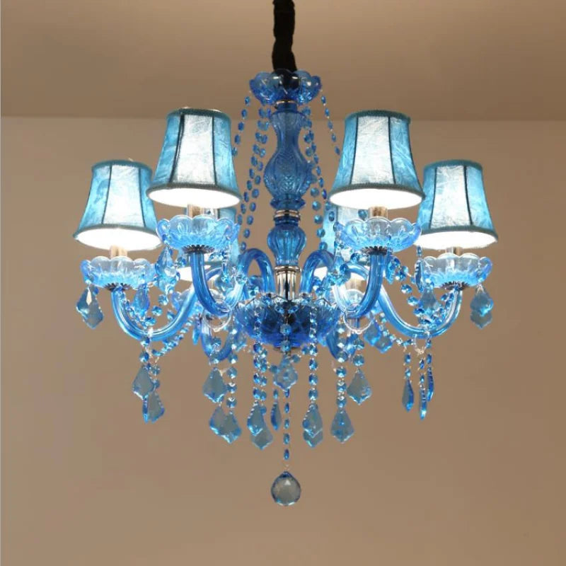 European Mediterranean Blue Crystal Chandelier