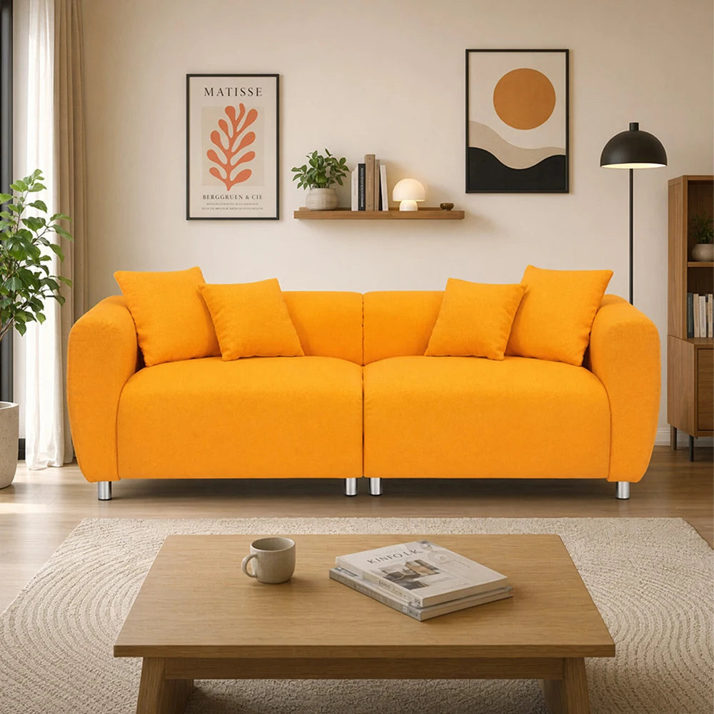 89" Luxury Cotton Linen 3-Seater Sofa with Pillows – A perfect example of modern minimalist comfort couch for elegant living spaces, featuring cushioned seating.