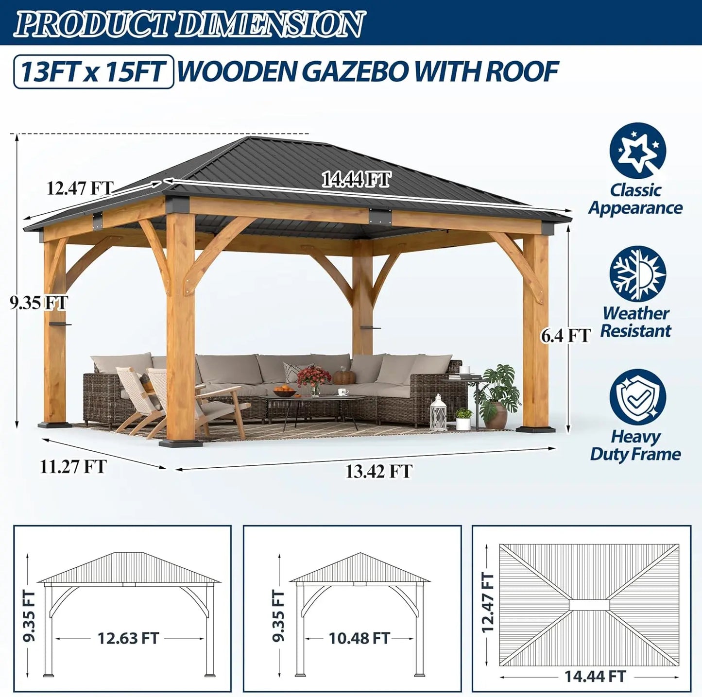 10 x 10 Gray Outdoor Wood Post Gazebo