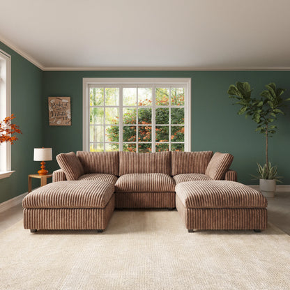 Oversized Black U-shaped Covertible Cloud Couch w/Ottoman