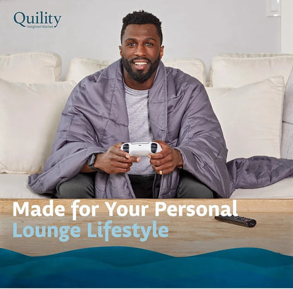 Quility 20 lb Queen Weighted Blanket, 60x80 Breathable Cotton Glass Bead Blanket for Adults, highlighting the gray seven-layer quilted design and 20 lb weighted blanket fill