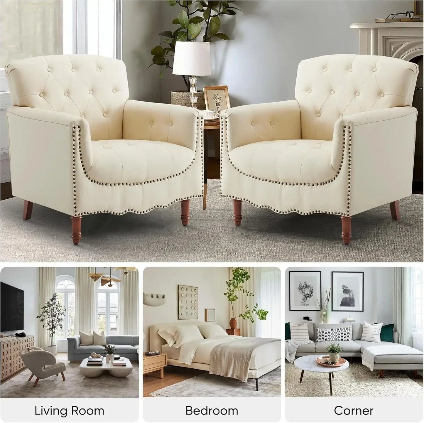 Modern White/Ivory PU Leather Accent/Club Chair Set of 2