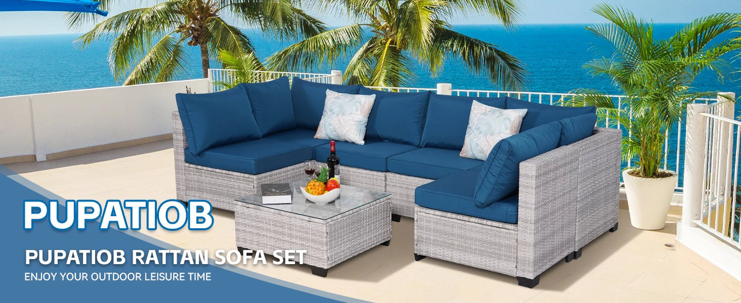 7-Piece Rattan Wicker Sectional Sofa Set