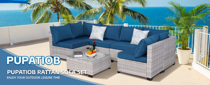 7-Piece Rattan Wicker Sectional Sofa Set