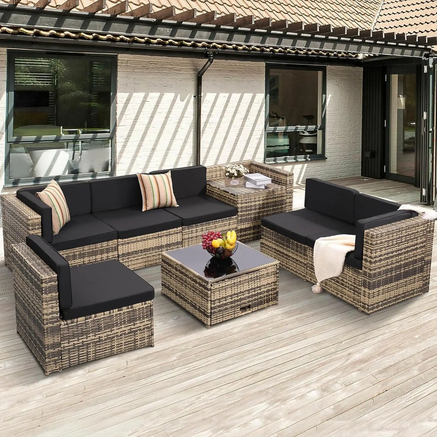 8-Piece Outdoor Wicker/Rattan Patio Conversation Set
