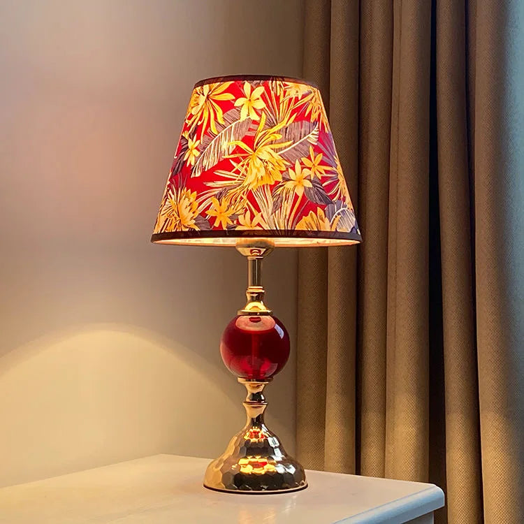 Warm Romantic Touch Switch Bedside Lamp with Tropical Floral Fabric Shade - modern bedside lamp with elegant design