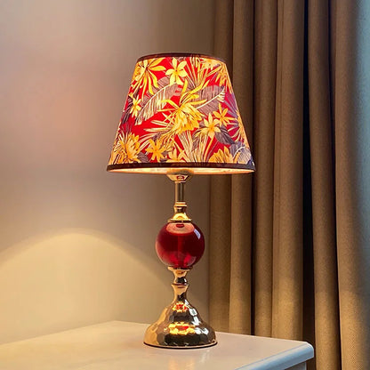 Warm Romantic Touch Switch Bedside Lamp with Tropical Floral Fabric Shade - modern bedside lamp with elegant design