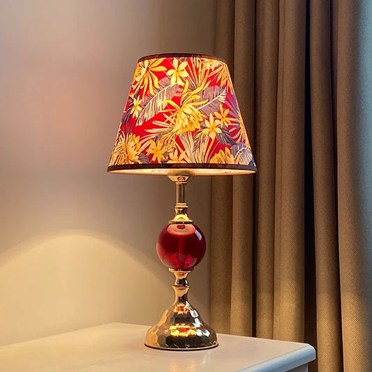 Warm Romantic Touch Switch Bedside Lamp with Tropical Floral Fabric Shade - modern bedside lamp with elegant design