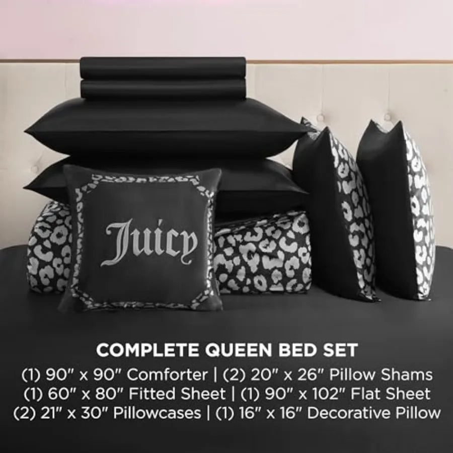 Close-up view of the Black Leopard Satin Comforter Set demonstrating its silky-smooth texture, essential for a luxurious satin comforter set.