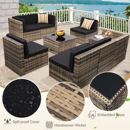 8-Piece Outdoor Wicker/Rattan Patio Conversation Set