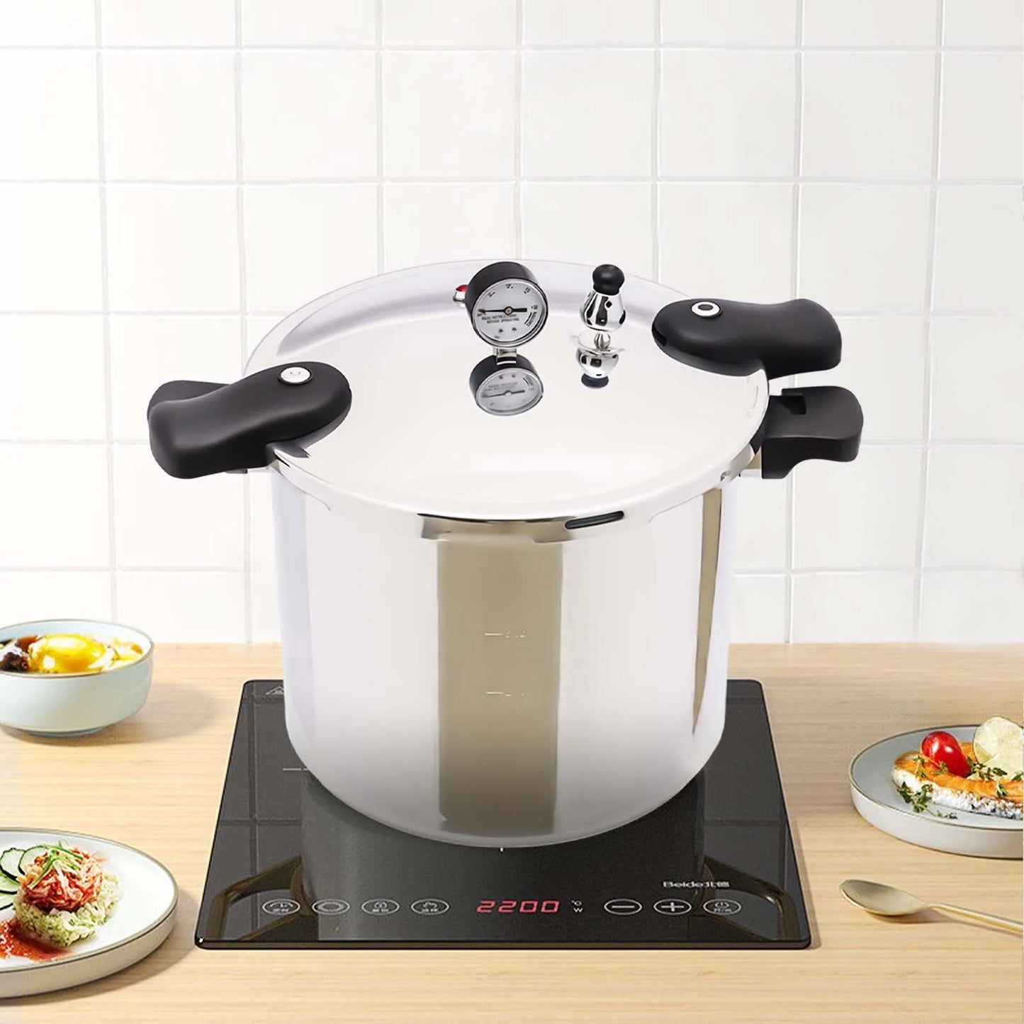 23Qt Pressure Canner & Cooker with Gauge - Heavy-Duty Aluminum Pressure Cooker for fast cooking and canning.