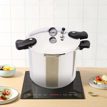 23Qt Pressure Canner & Cooker with Gauge - Heavy-Duty Aluminum Pressure Cooker for fast cooking and canning.