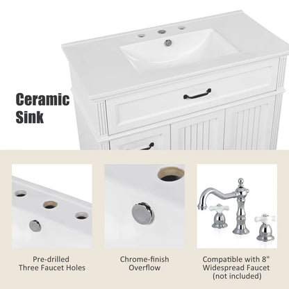 Freestanding 36" White Bathroom Vanity w/Ceramic Sink