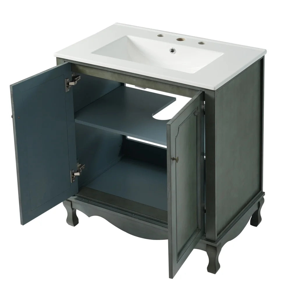 American Retro Style 30" Bathroom Vanity w/Separate Ceramic Sink