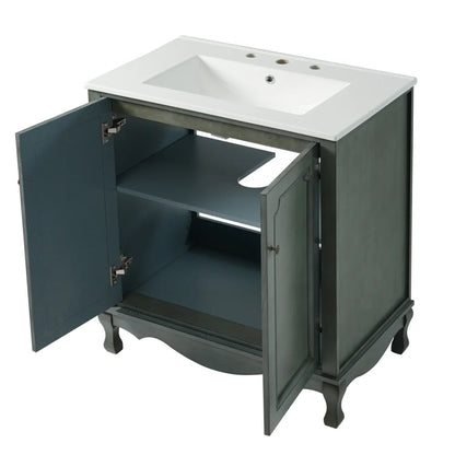 American Retro Style 30" Bathroom Vanity w/Separate Ceramic Sink