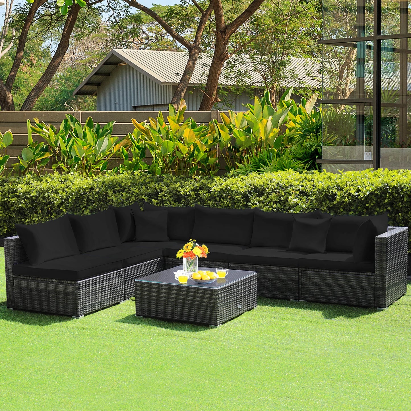 Modern 7-Piece PE Rattan Sectional Sofa Set