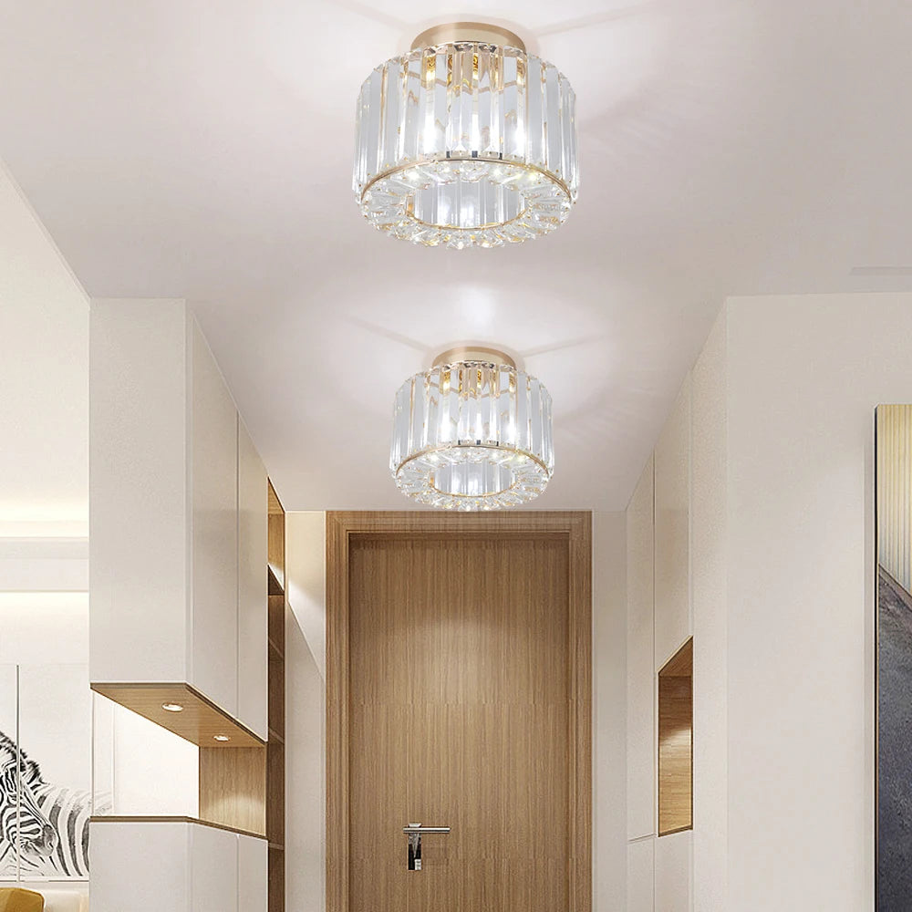 Modern LED crystal pendant light shown in a stylish kitchen setup, blending functionality with design.