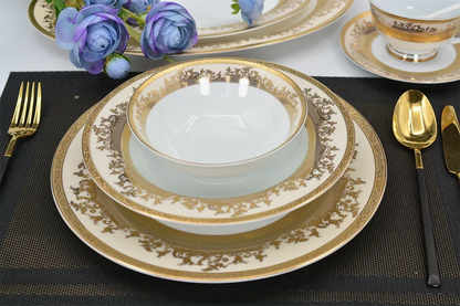 Luxury 98-Piece Ceramic White/Gold Dinnerware Set 