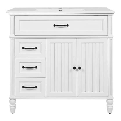 Freestanding 36" White Bathroom Vanity w/Ceramic Sink