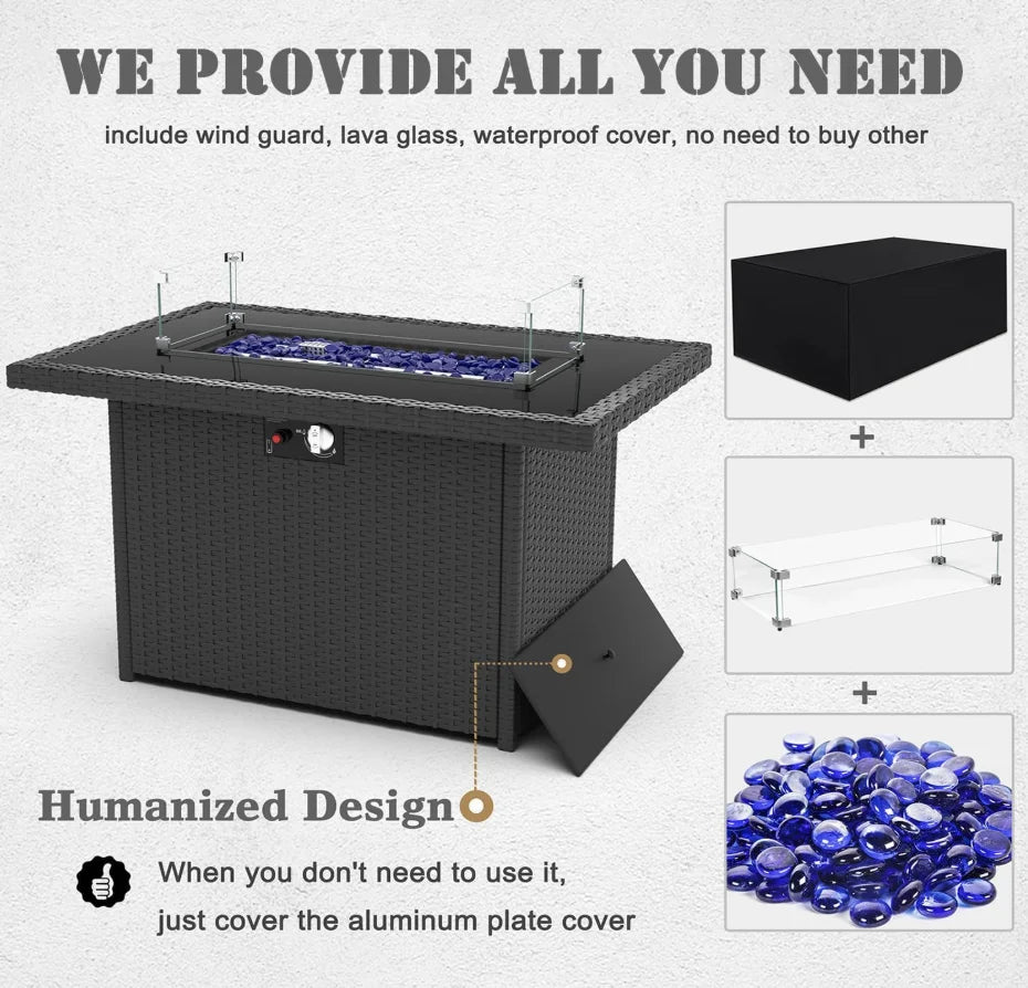 8-Piece Patio Furniture Set w/44" Propane Gas Fire Pit Table