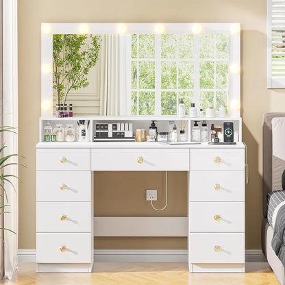 Large Makeup Vanity Desk w/Mirror and Lights