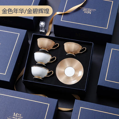 Displaying the entire Luxurious European Bone China Coffee & Tea Set arrangement, highlighting its sophistication and delicate design.
