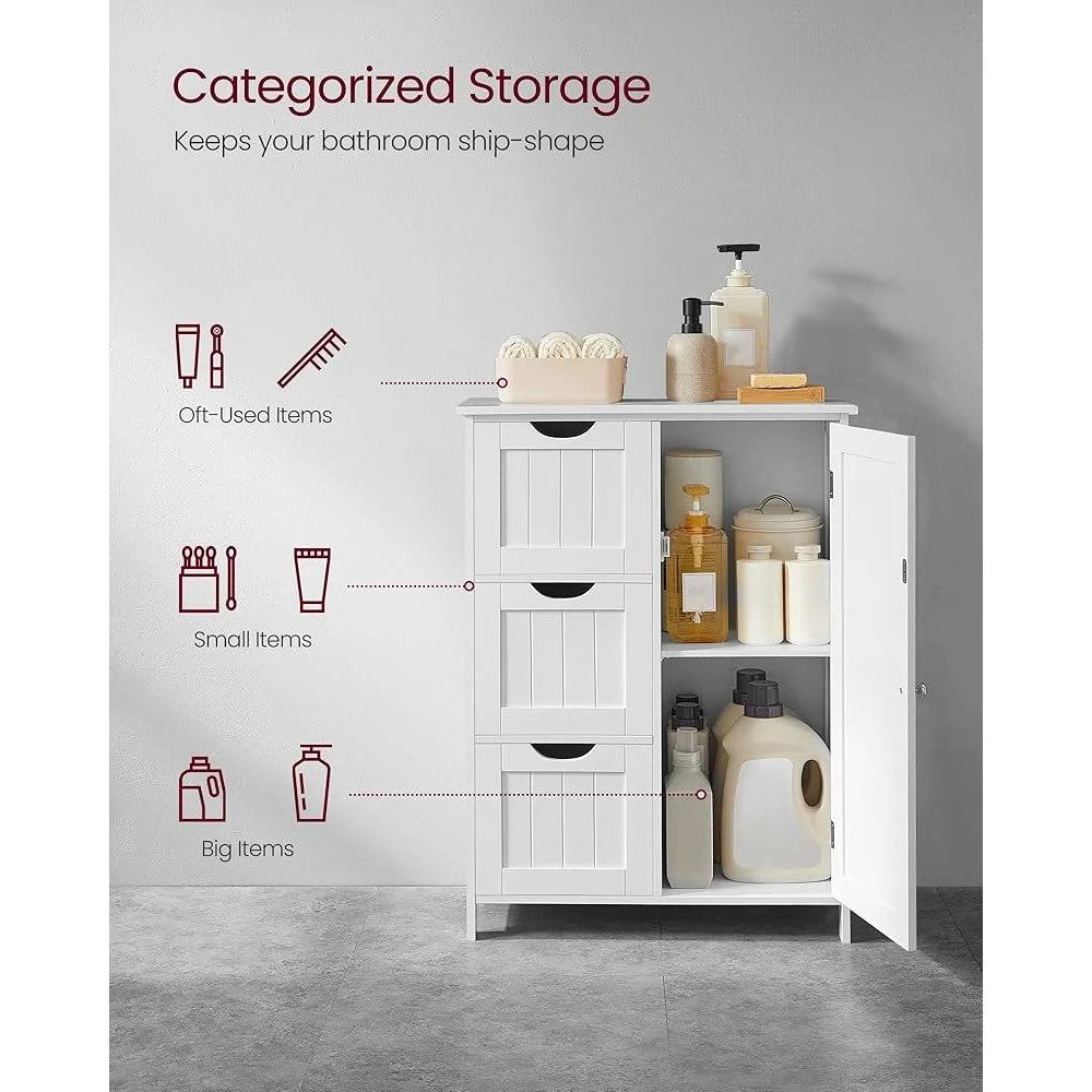 Bathroom Floor Cabinet w/3 Adjustable Drawers