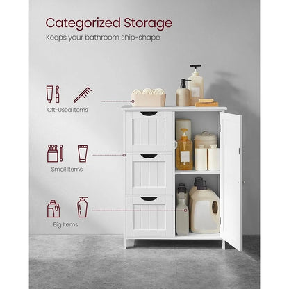 Bathroom Floor Cabinet w/3 Adjustable Drawers