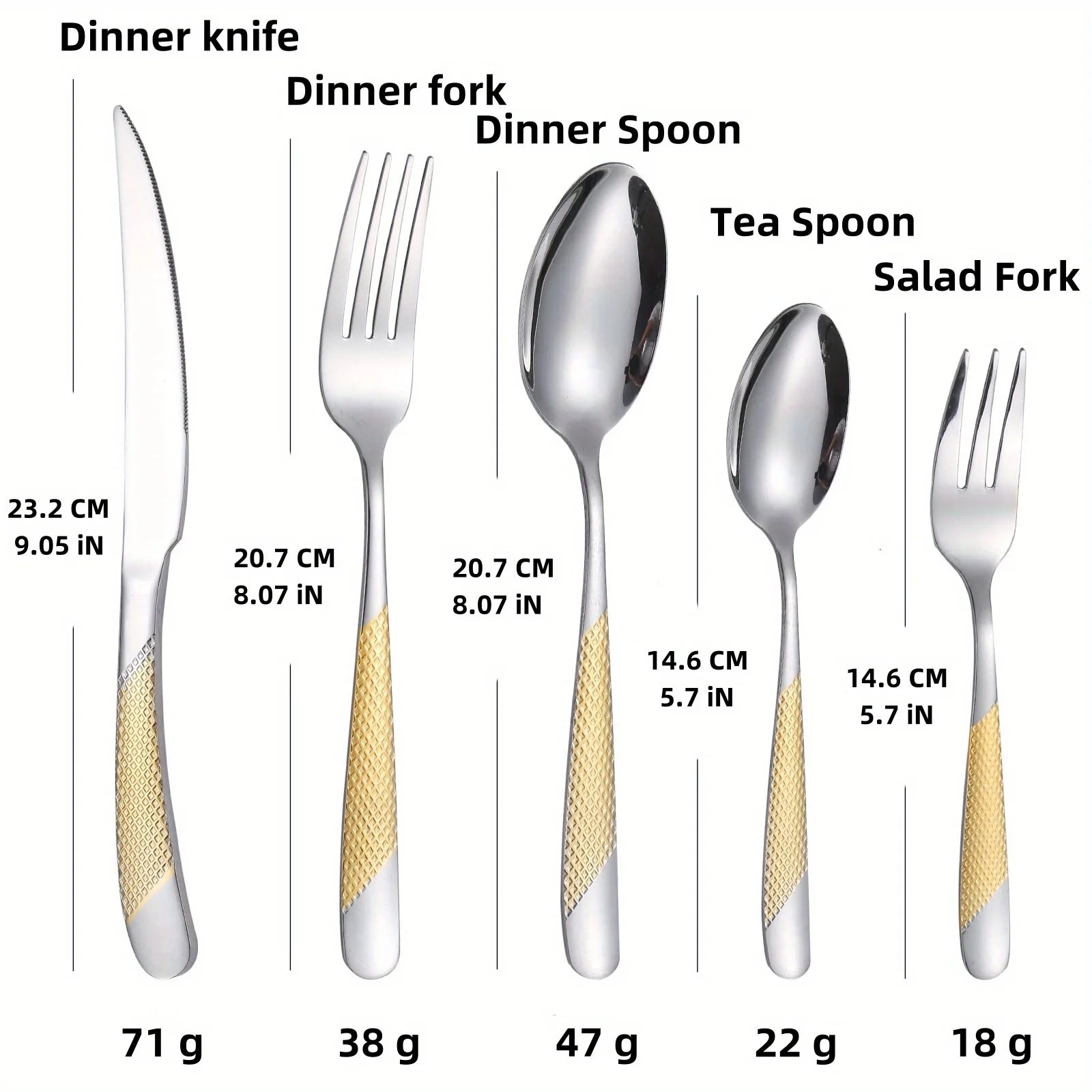 Elegant Feran stainless steel cutlery set with textured handles for improved grip, perfect for everyday use.