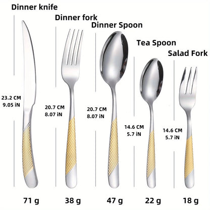 Elegant Feran stainless steel cutlery set with textured handles for improved grip, perfect for everyday use.