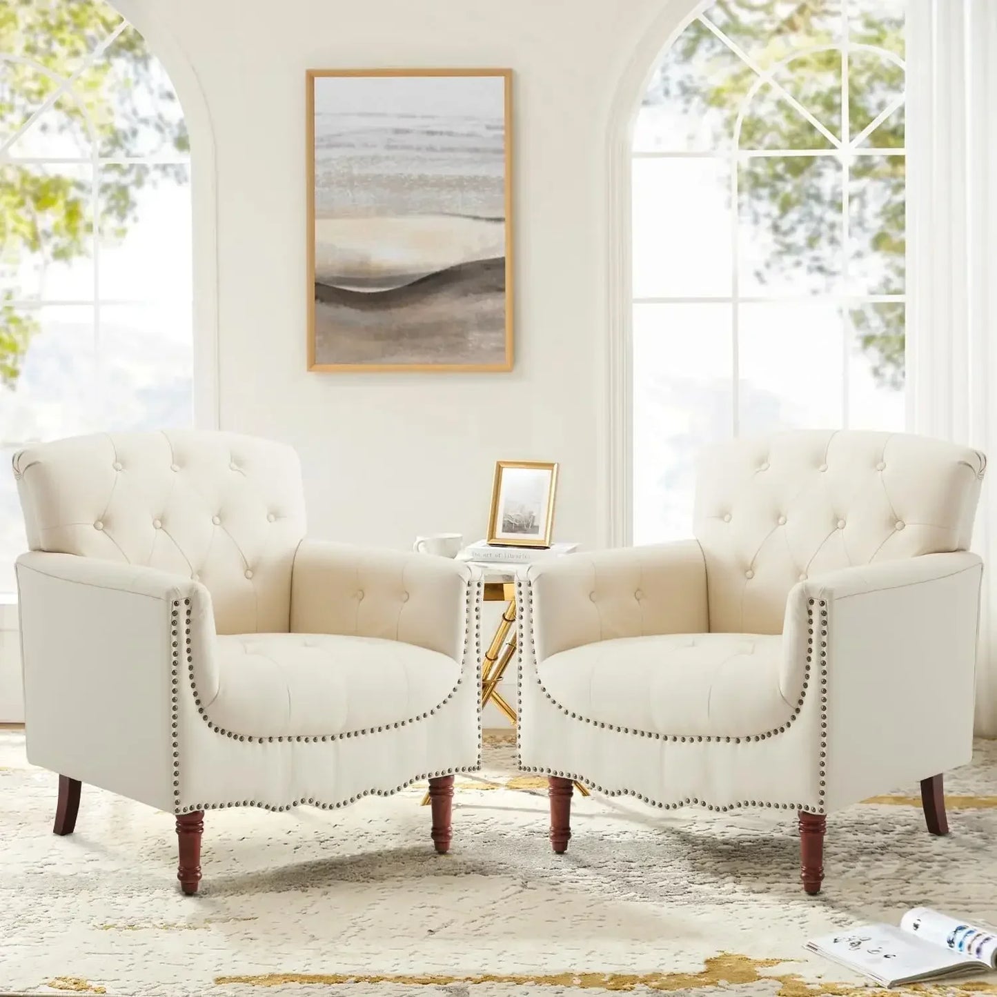 Modern White/Ivory PU Leather Accent/Club Chair Set of 2