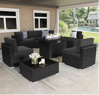 8-Piece Patio Furniture Set w/44" Propane Gas Fire Pit Table