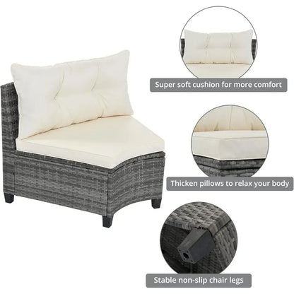 8-Piece  Outdoor Half-Moon Wicker Sofa Set