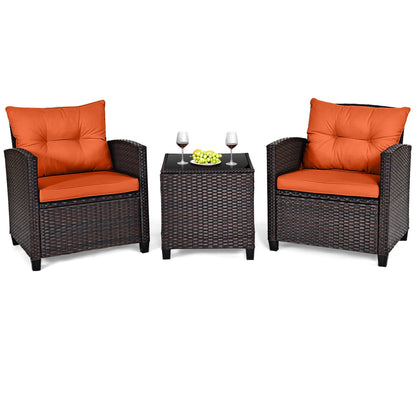 Close-up of the cushions on the 3-Piece Mixed Brown Rattan Wicker Bistro Set for Garden, Balcony & Poolside, demonstrating comfort and style in this outdoor wicker bistro set.