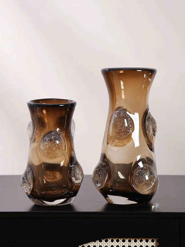 Stylish display of the Coffee Art Glass Nordic Vase, a modern glass vase that enhances contemporary home interiors.