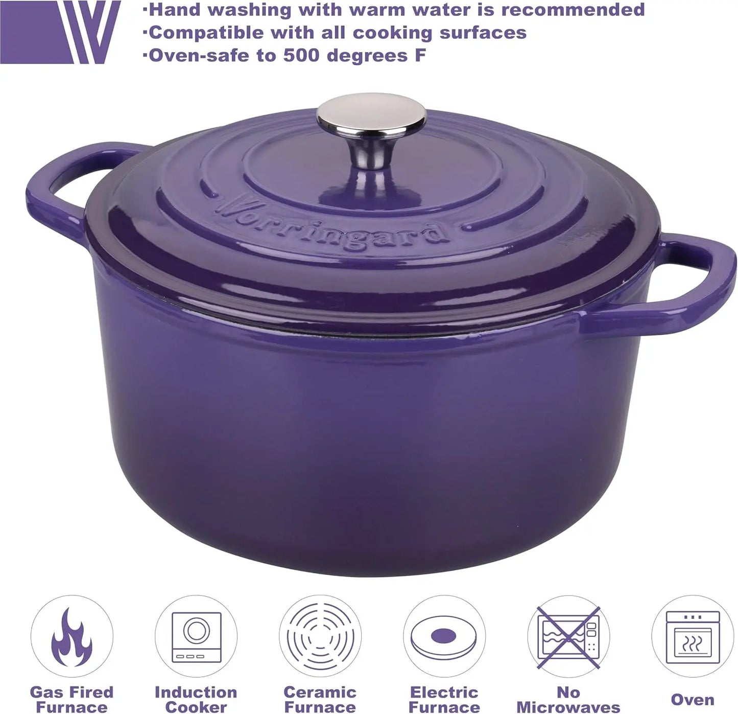 Enameled cast iron dutch oven 6QT in use on a stovetop, showcasing its suitability for one-pot meals and artisanal bread baking.
