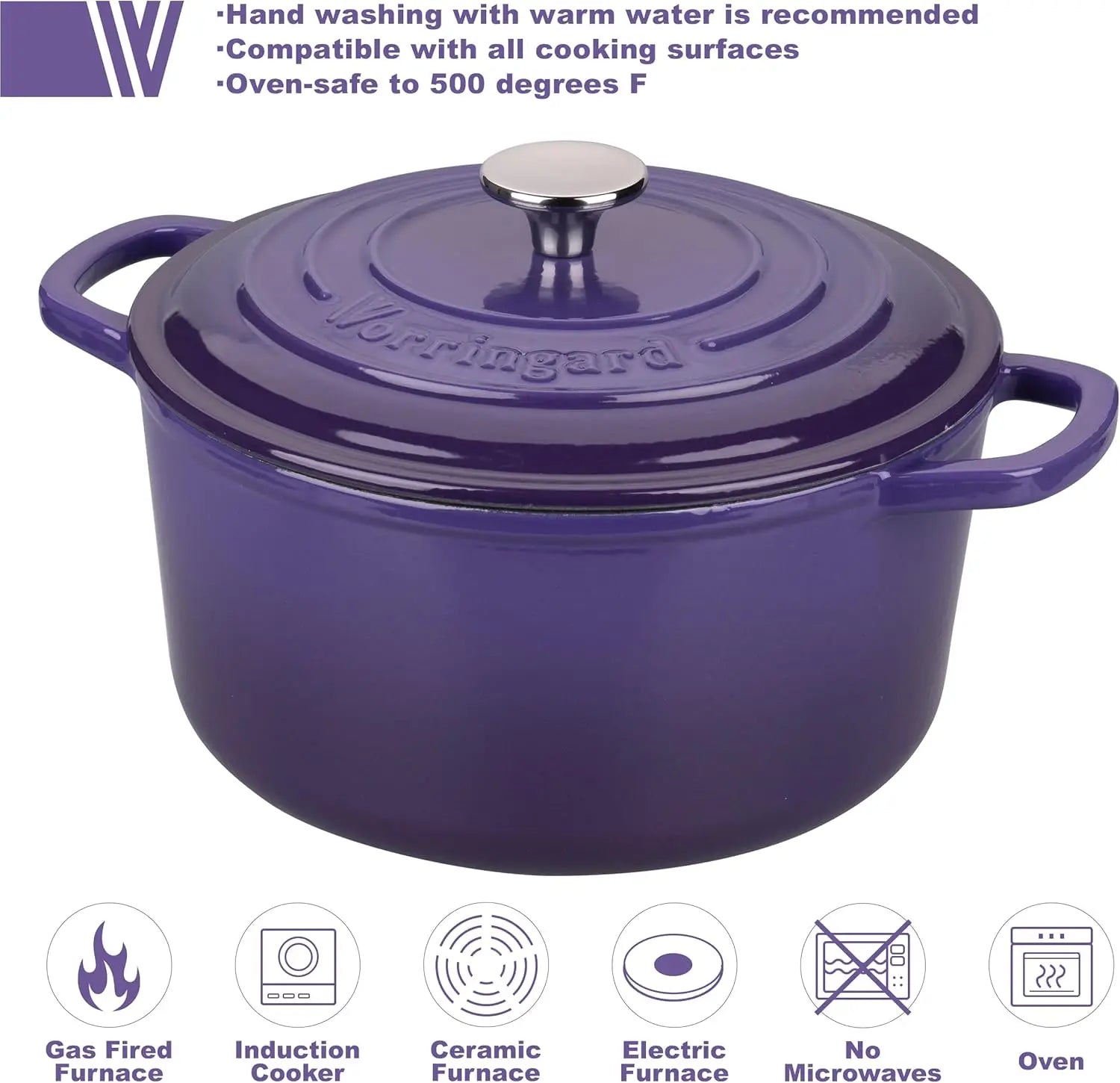 Enameled cast iron dutch oven 6QT in use on a stovetop, showcasing its suitability for one-pot meals and artisanal bread baking.