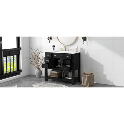 Modern 36'' Independent Bathroom Vanity w/Mounted Ceramic Sink