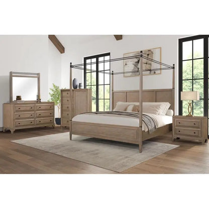 Wilmington Canopy Bedroom Set in Sand showcasing the elegant canopy design that adds luxury and height to your bedroom.