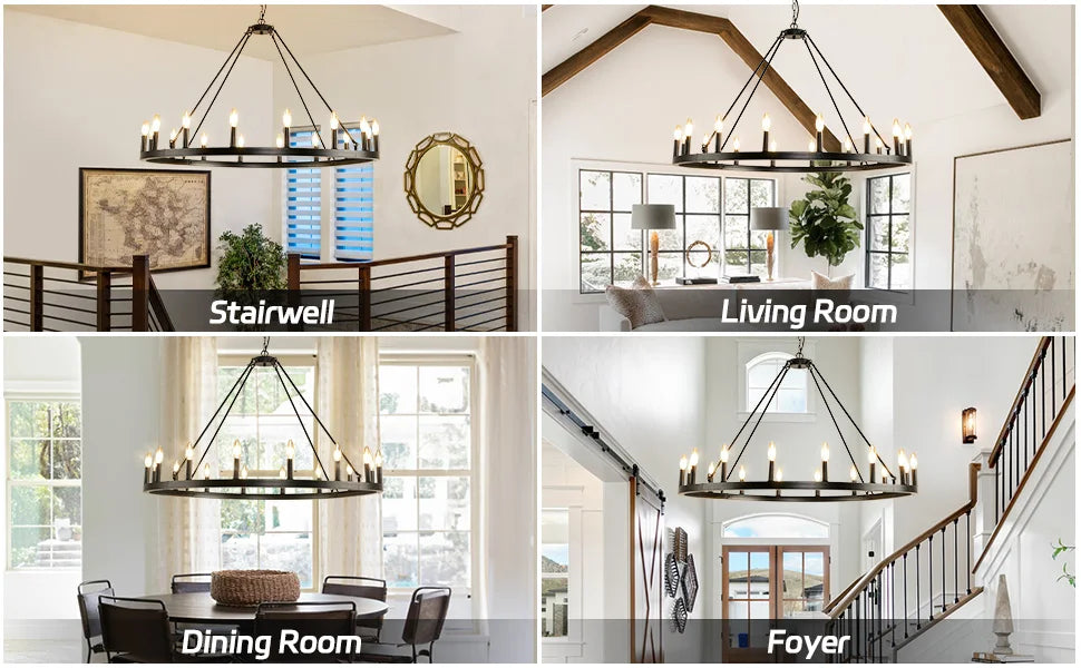 Rustic Farmhouse 16-Light Wagon Wheel Chandelier