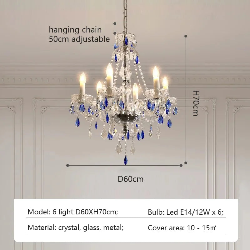 Luxurious & Romantic French Blue Crystal Pendant Chandelier