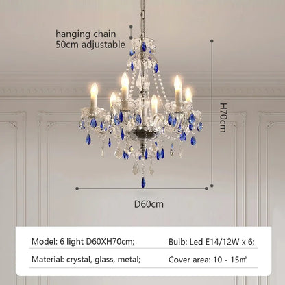 Luxurious & Romantic French Blue Crystal Pendant Chandelier
