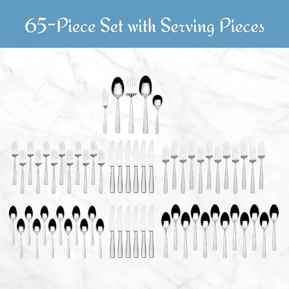 65-Piece 18/10 Stainless Steel Flatware Set For 12, 18/10 Stainless Steel Silverware With Full Service And Serving Utensils, Elegant Floral Design