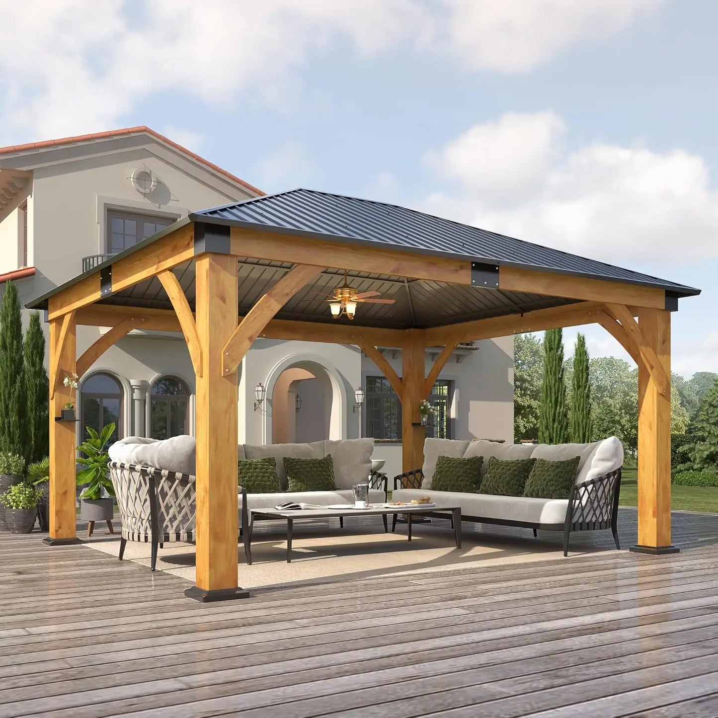 10 x 10 Gray Outdoor Wood Post Gazebo