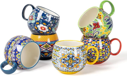 Elegant Boho 20oz Ceramic Coffee Mug being used for a cozy drink, showcasing the versatility of boho ceramic coffee mugs in everyday life.