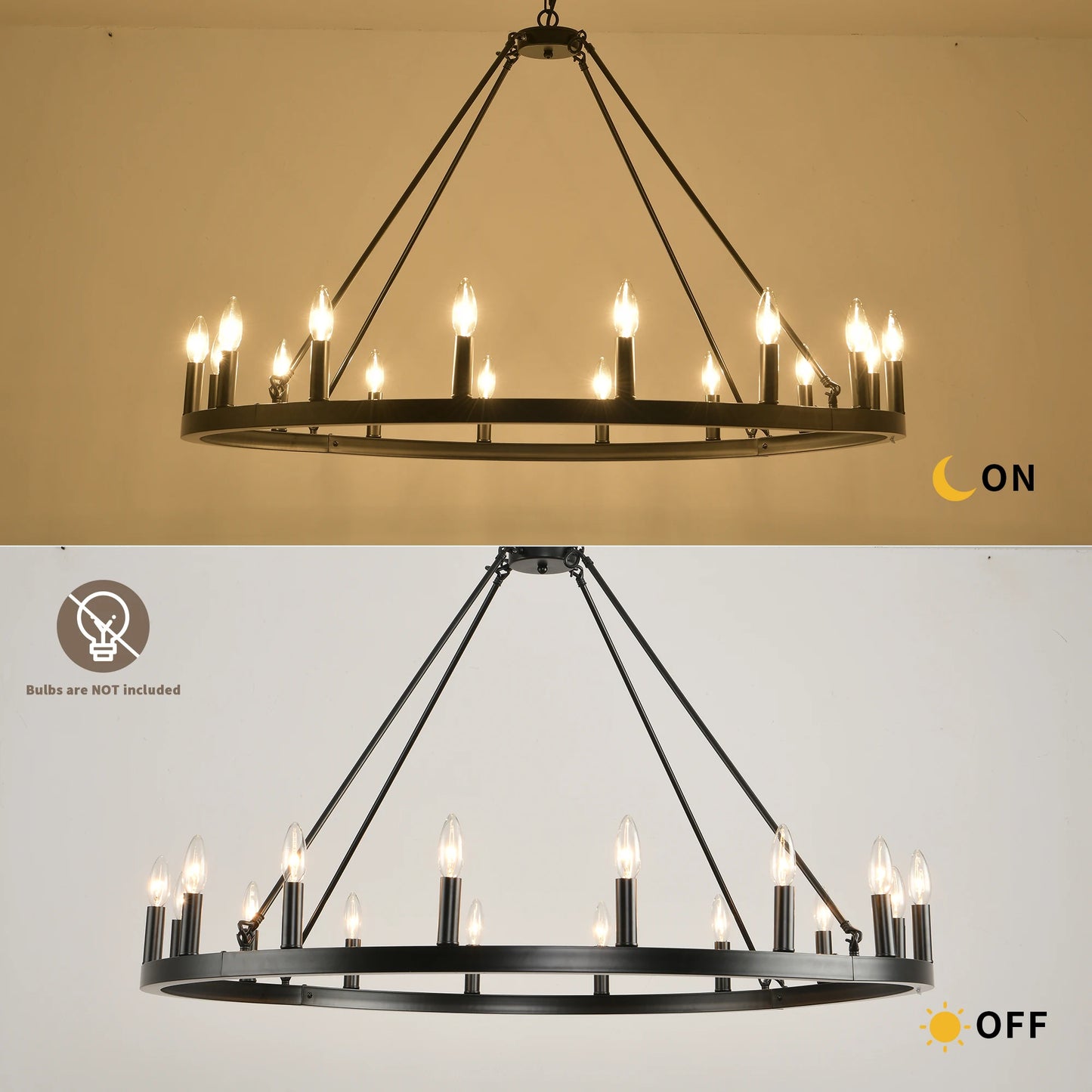 Rustic Farmhouse 16-Light Wagon Wheel Chandelier