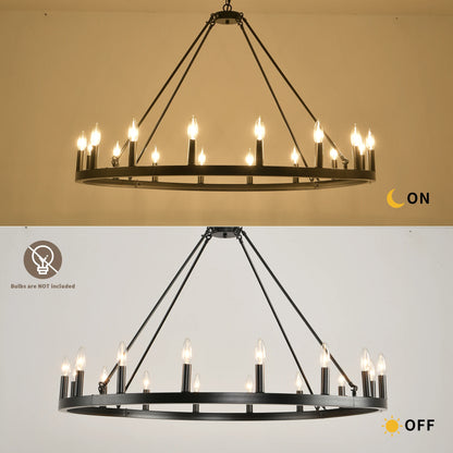 Rustic Farmhouse 16-Light Wagon Wheel Chandelier