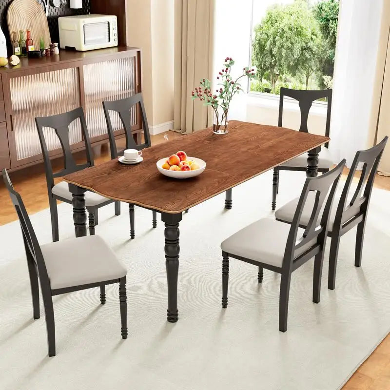 Country Farmhouse Style 7-Piece Dining Set w/6 Chairs